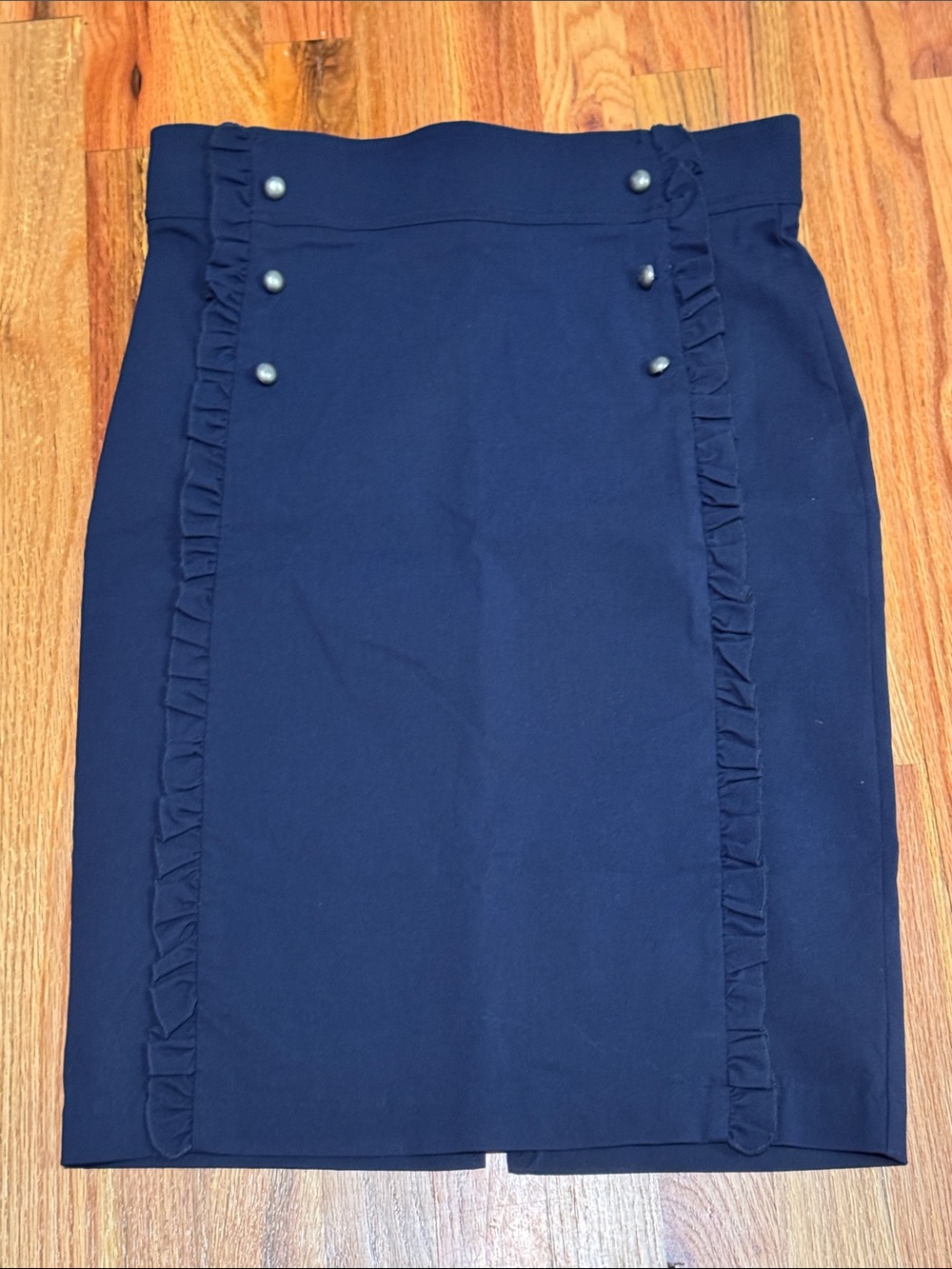 Love Scarlet size medium Navy Ruffle-Trim Pencil Skirt